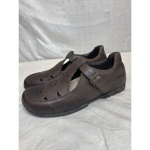 Footprints by Birkenstock T Strap Mary‎ Jane Shoes Brown Leather 39 US 8 Flowers